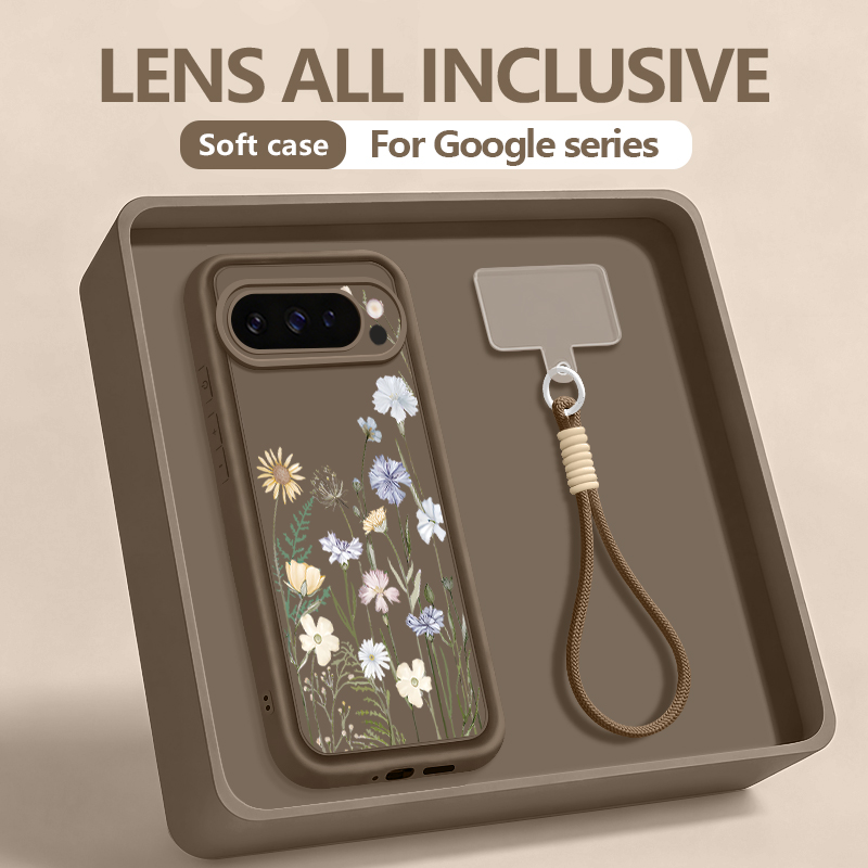 Google Pixel 9 - Telefoonhoesje met klein bloemenpatroon, polsbandje van